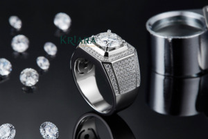 Bague de cocktail pour homme en argent 925 plaqué or 18 carats et rhodium, diamant de laboratoire taille brillant rond, bague de fiançailles de luxe - Product Image 5