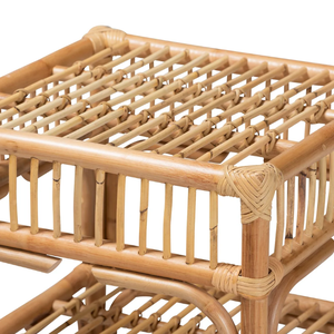 Table d'appoint en rotin naturel à 2 niveaux, table de chevet en osier, meubles en rotin faits à la main pour la chambre à coucher et le salon, style bohème vintage - Product Image 4