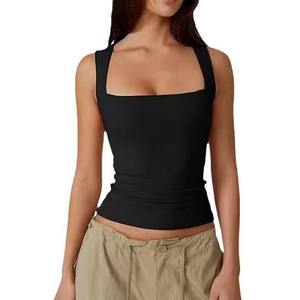 เสื้อกล้ามคอเหลี่ยมผ้าฝ้าย/ใยไผ่ระบายอากาศได้ดีสไตล์ลำลองยาวปกติ - Product Image 1