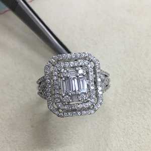 Anillo de Diamantes Reales de 1.12 Ct, Corte Redondo y Baguette, Diamante Blanco Natural, Anillo de Compromiso y Boda para Mujer, Plata de Ley 925 - Product Image 1