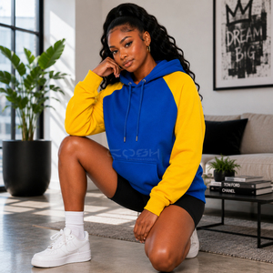 Sudadera con Capucha Cosh International Sorority Sisterhood, Color Azul y Amarillo, Bloques de Color, para Mujer, de Algodón Tejido Transpirable, con Bolsillo Delantero - Product Image 5