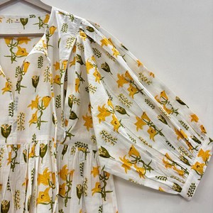 Vestido Casual Midi para Mujer, Tejido 100% Algodón, Estampado Floral, Cuello en V, Corte Holgado, Mangas Abullonadas, Cintura Imperio, Estilo Babydoll - Product Image 3