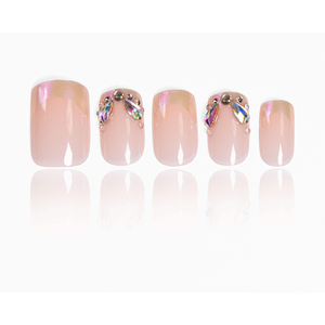 Milky Nude Luxury <b>Nail</b> Tips Jeweled Press-On Design Medium Square ABS Artificial <b>Nail</b> <b>Set</b> OEM/ODM Bulk - Product Image 1