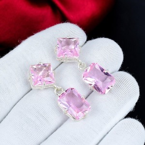 Boucles d'oreilles pendantes en argent sterling 925 avec pierre de kunzite rose pour femme, cadeau de bijoux pierre de naissance - Product Image 1