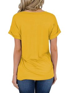 เสื้อยืดทรงหลวมระบายอากาศได้ดีพร้อมกระเป๋าสำหรับผู้หญิง สีมาการอง สไตล์คนเมือง แขนสั้น คอวี สำหรับฤดูร้อน - Product Image 2