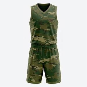 Conjunto de Uniformes de Baloncesto de Camuflaje para Hombre, Sin Mangas, Cuello en V, Transpirable, con Shorts de Malla y Cierre con Cordón - Product Image 1