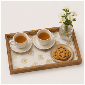 Ensemble de 3 plateaux de service en bois à imprimé paon de luxe, gravés or, décoratifs pour table basse et décoration intérieure, revêtement émaillé - Product Image 6