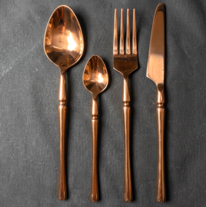 Ensemble de couverts modernes en cuivre, vaisselle en acier inoxydable poli miroir, résistant à la rouille, vaisselle de mariage, or rose, forgé à la main - Product Image 2