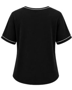 Customized Black Women V Neck T Shirt Contrast Piping Short Sleeve Pocket Tee Soft Breathable Casual Summer <b>Top</b> Comfortable Fit - Product Image 2