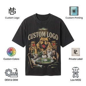 OEM Custom Vintage Acid Wash Rhinestone <b>Animal</b> Print Casual Graphic T-Shirt <b>Men's</b> Heavyweight 100% Cotton Regular Fit Streetwear - Product Image 6