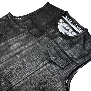 Chalecos de Cuero Vacuno Grabado en Relieve de Primera Calidad, 1.4mm, Color Negro, con Detalles en Hombros Delanteros/Traseros, para Hombre, Tallas Grandes - Product Image 1