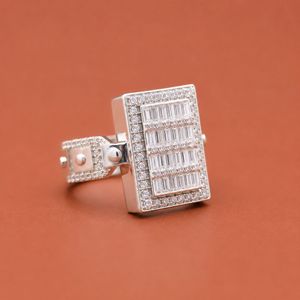 Luxury S925 <b>Silver</b> Baguette Round Moissanite Diamond Hip Hop Iced Out <b>Ring</b> For <b>Men</b> - Product Image 2