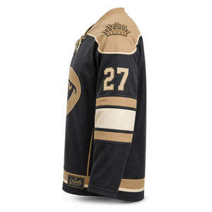 Maillot de hockey sur glace OEM personnalisé en gros, col lacé, broderie premium, noir et or, maillot de hockey rétro pour homme - Product Image 4