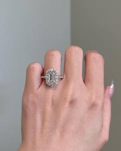 2 Carat Vintage Halo Emerald Cut Lab Grown <b>Diamond</b> Engagement <b>Ring</b>, 14k Rose Gold Pave Band <b>Ring</b> IGI Certified - Product Image 2