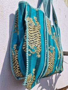 Quilted Cotton Vintage Carry Bag Indian Craft Solid Color Lightweight <b>Soft</b> Quilting Roomy Travel Shopping Shoulder <b>Handbag</b> - Product Image 4
