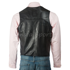 เสื้อกั๊กหนังแท้สีดำสำหรับผู้ชาย เสื้อกั๊กสไตล์ไบค์เกอร์สำหรับขี่มอเตอร์ไซค์ คุณภาพพรีเมียม - Product Image 4