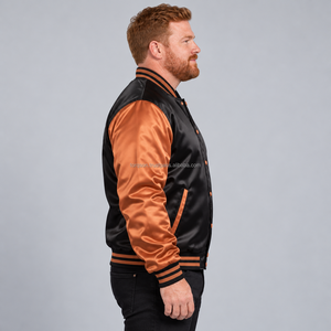 Vestes universitaires en satin surdimensionnées avec silhouette décontractée, fermeture à boutons-pression, poches fonctionnelles et design streetwear urbain tendance - Product Image 2