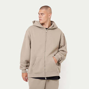 Sudadera con Capucha y Cremallera para Hombre, Talla Grande, Color Sólido, Informal, de Felpa, Algodón, Estilo Otoñal, Corte Regular - Product Image 1