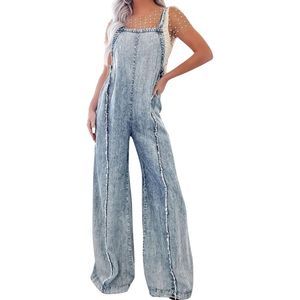 Monos vaqueros vintage personalizados con lavado ácido, sin mangas, con tirantes de hebilla ajustables, de algodón y elastano, estilo casual - Product Image 3
