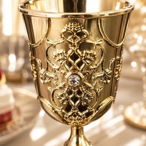 Gobelet élégant à bord doré avec accent en cristal, coupe à vin en laiton faite à la main, décoration de mariage - Product Image 4