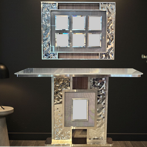 Miroir élégant avec cadre en acier inoxydable PVD et console à design martelé, parfait pour votre salon, votre dressing. - Product Image 6