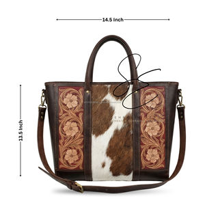 Bolso Tote de Cuero Vacuno Marrón con Diseño Floral Rojo, Hecho a Mano, de Cuero Genuino, con Asa Superior, Bolso Cruzado de Viaje para Mujer - Product Image 3