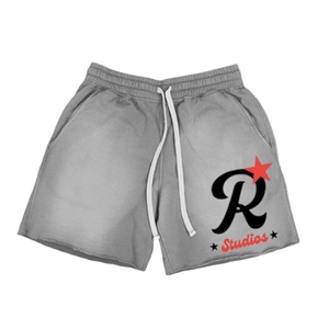 Shorts de jogging pour homme, style streetwear estival, coton délavé à l'acide, tissu molletonné français, motif uni 3D, taille mi-haute - Product Image 2