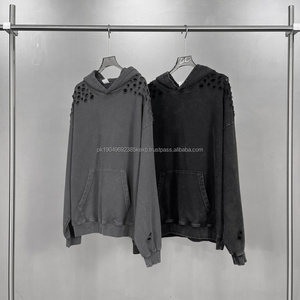 Sudadera informal de gran tamaño personalizada desgastada de Algodón 100% con lavado ácido de peso pesado, ropa de calle Vintage, Sudadera con capucha para fabricación de hombres - Product Image 2