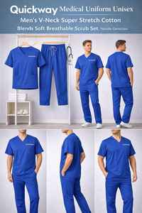 Ensemble de blouses d'infirmier pour hommes de qualité supérieure, tissu extensible, haut à col en V et pantalon, respirant, séchage rapide - Product Image 6