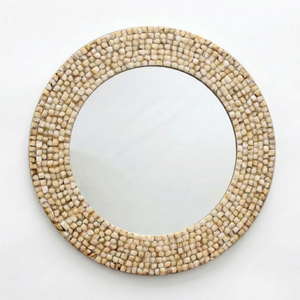 Designer Mother of Pearl Mirror 19 Inch <b>Wall</b> Mounted Decorative <b>MOP</b> Frame Mirror for Bathroom Bedroom Living Room Modern Decor - Product Image 1