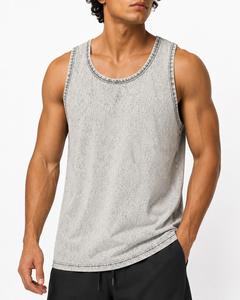 Débardeur pour homme à col rond sans manches, style vintage, couleur unie, tricoté, coupe décontractée, finition délavée, 100% coton, débardeurs pour homme - Product Image 4