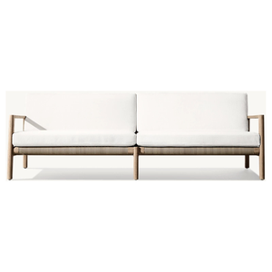 Minimalist Modern <b>Outdoor</b> <b>Sofa</b> Solid Teak Frame <b>Rattan</b> Woven Backrest Contemporary Garden Lounge Seating Balcony and Patio - Product Image 1