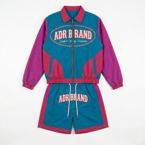 Conjunto Deportivo Unisex Marca ADR con Bloques de Color, Chaqueta con Cierre Frontal y Pantalones Cortos de Poliéster Transpirable, Estilo Deportivo, para Primavera - Product Image 1