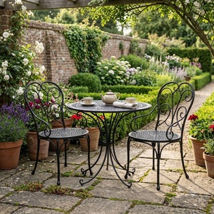 Ensemble de meubles de jardin en fer forgé sur mesure, table et chaises de salle à manger pour 2 personnes, extérieur - Product Image 3