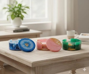 Handmade resin coasters with pastel layered swirl epoxy <b>mats</b> perfect for modern home dining table coffee <b>bar</b> and gifting - Product Image 2