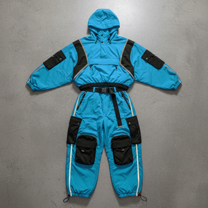 Custom OEM Printed Hooded Sporty Spring Lightweight Breathable Sweatsuit Embroidery <b>Zip</b>-<b>Up</b> <b>Jacket</b> Jogger Set Color Block Nylon - Product Image 1