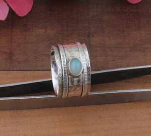 Natural Fair Opal Classic Wedding <b>Ring</b> 925 Sterling <b>Silver</b> <b>Spinner</b> Beaded Bridal Band Gemstone for Women - Product Image 6