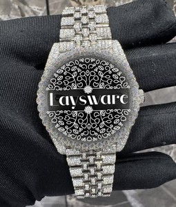 Reloj de Moda Personalizado con Diamantes de Moissanita Analógicos, Esfera de Cristal, Diseño Antiguo, Correa de Acero Inoxidable Estilo Hip Hop, Reloj de Alta Gama - Product Image 1