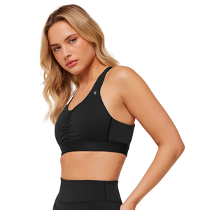 Sujetador Deportivo con Logotipo Personalizado para Mujer, con Frente Fruncido, Nailon y Elastano, Secado Rápido, Top de Yoga Acolchado, Ropa Deportiva para Gimnasio, Color Negro Sólido - Product Image 3