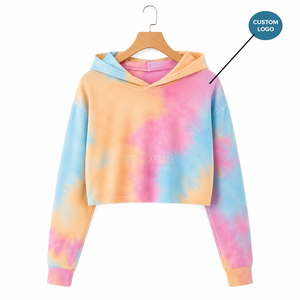 Sudadera con capucha corta tie-dye de la hermandad Cosh International Sorority, estilo urbano moderno, con logo personalizado. - Product Image 1