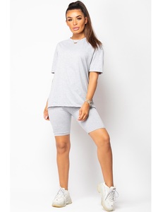เสื้อยืดคอกลมโอเวอร์ไซส์สีน้ำเงินสำหรับผู้หญิงพร้อมกางเกงขาสั้นเข้าชุด ชุดลำลองสำหรับฤดูร้อน ผ้าฝ้ายน้ำหนักเบา ทรงหลวม - Product Image 3