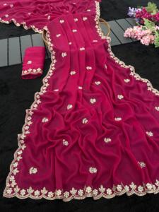 Magnifique sari indien en georgette étoilée avec broderies et travail manuel pour tenue de mariage et de soirée pour femmes, vêtements de cérémonie - Product Image 5