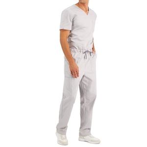 Ensemble de blouses médicales pour hommes gris clair, col en V, manches courtes, uniforme en coton et polyester tissé, vêtements d'hôpital - Product Image 3