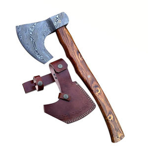 Burraq Hacha Tomahawk de 15 pulgadas, hecha a mano con acero de Damasco, mango de palisandro, funda de cuero, para uso industrial, bricolaje y camping al aire libre - Product Image 1