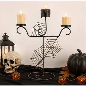 Candelabro de Metal Hecho a Mano con Diseño de Telaraña, Portavelas de 3 Niveles para Decoración de Casas Encantadas, Artículos para Fiestas de Terror en Interiores - Product Image 4