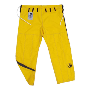 Kimono de BJJ jaune avec bordure noire et logo Yin Yang – Vêtements d'arts martiaux unisexes pour adultes – 100 % coton, coupe classique - Product Image 4
