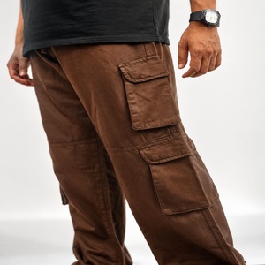 Pantalon cargo marron pour homme, 8 poches, coupe décontractée, style tactique, utilitaire, en sergé de coton, taille élastique, streetwear hip-hop, décontracté pour l'extérieur - Product Image 4