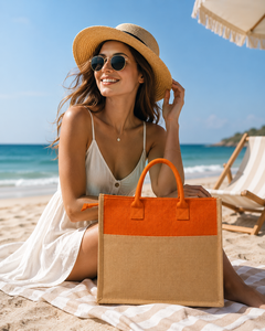 Orange Jute Shopping <b>Bag</b> Large Top Handle <b>Gift</b> Tote Especially For You Tag - Product Image 3