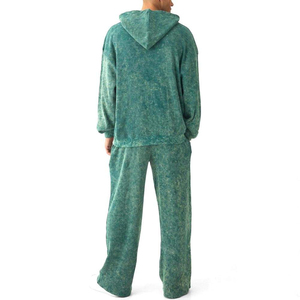 Men's Acid Wash Hooded Tracksuit 100% Cotton Solid Color Heavyweight Breathable Casual Outdoor Fashion Sets for Winter Season - Product Image 2