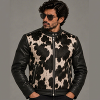 Veste de motard en cuir de vache véritable de qualité supérieure pour homme, noir et blanc, style café racer, veste streetwear de luxe personnalisée pour homme